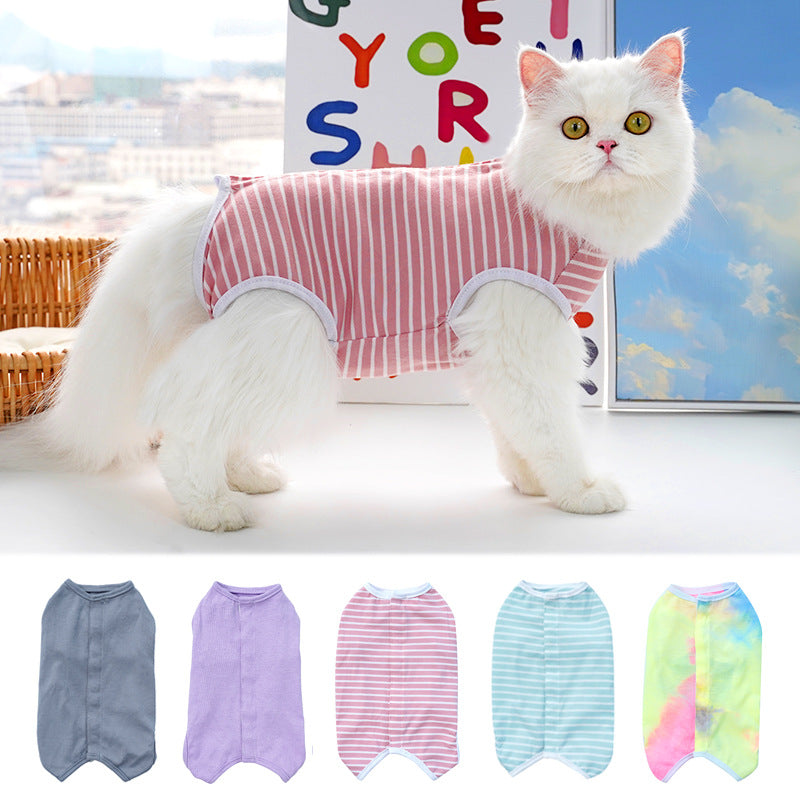 Solid Color Striped Cat Neuter Suit, Dog And Cat Clothes