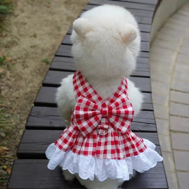 Plaid Skirt Cat Pet Harness Leash For Outings