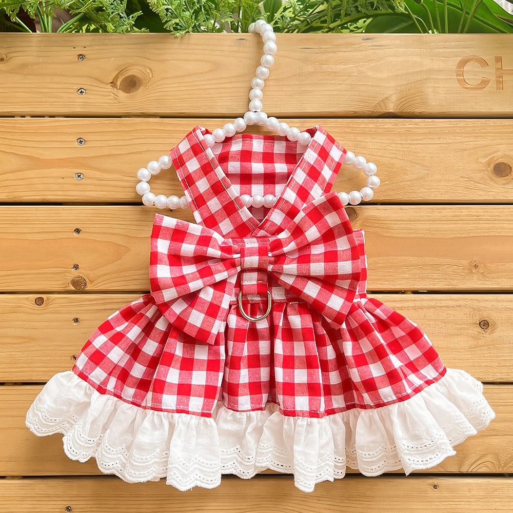 Plaid Skirt Cat Pet Harness Leash For Outings