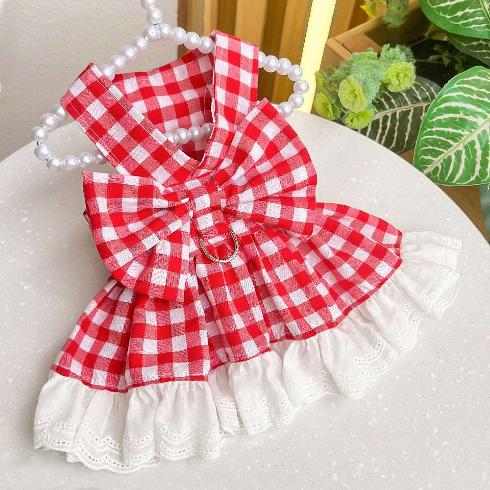 Plaid Skirt Cat Pet Harness Leash For Outings