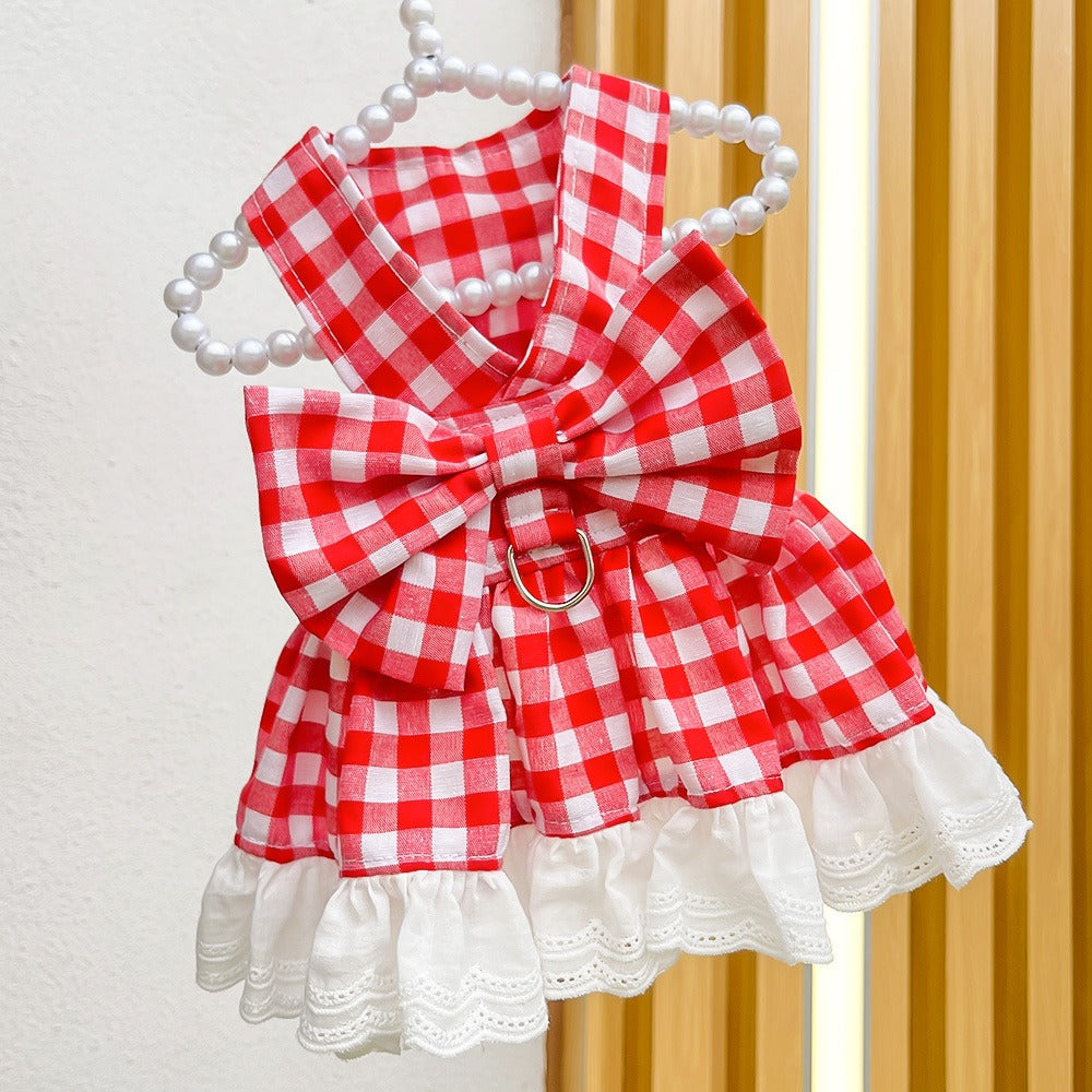 Plaid Skirt Cat Pet Harness Leash For Outings